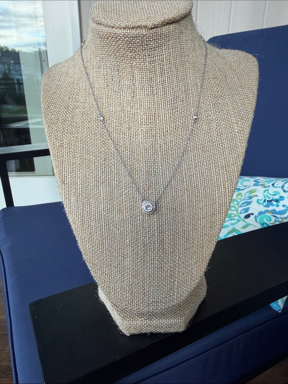 Silver CZ Halo Pendant Necklace - Women Jewelry